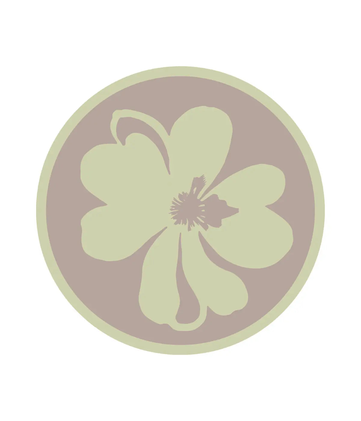 Tovaglietta rotonda grigia e verde con motivo floreale. Immagine su sfondo bianco