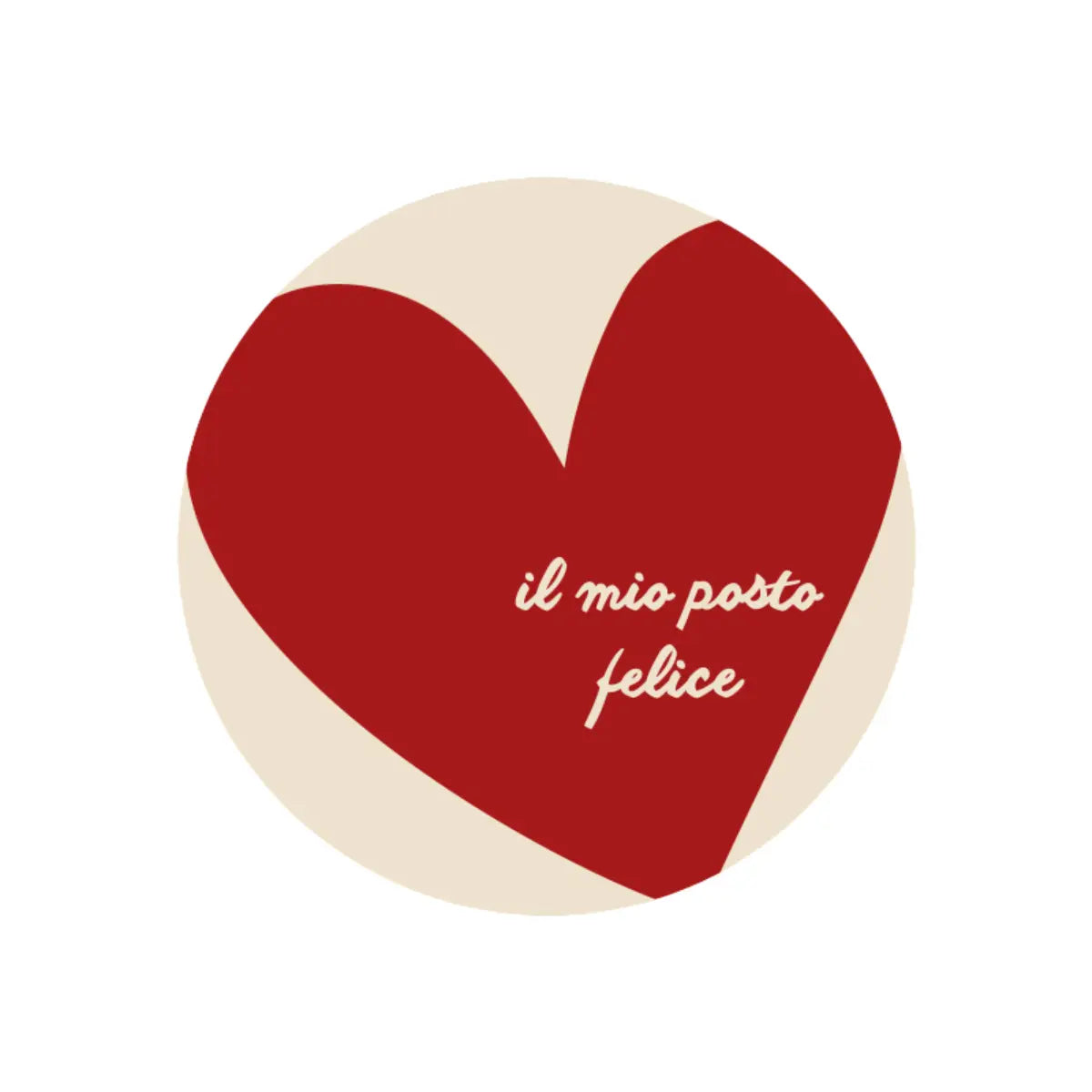 Tovaglietta in plastica riciclabile beige con cuore rosso e scritta il mio posto felice, formato rotondo