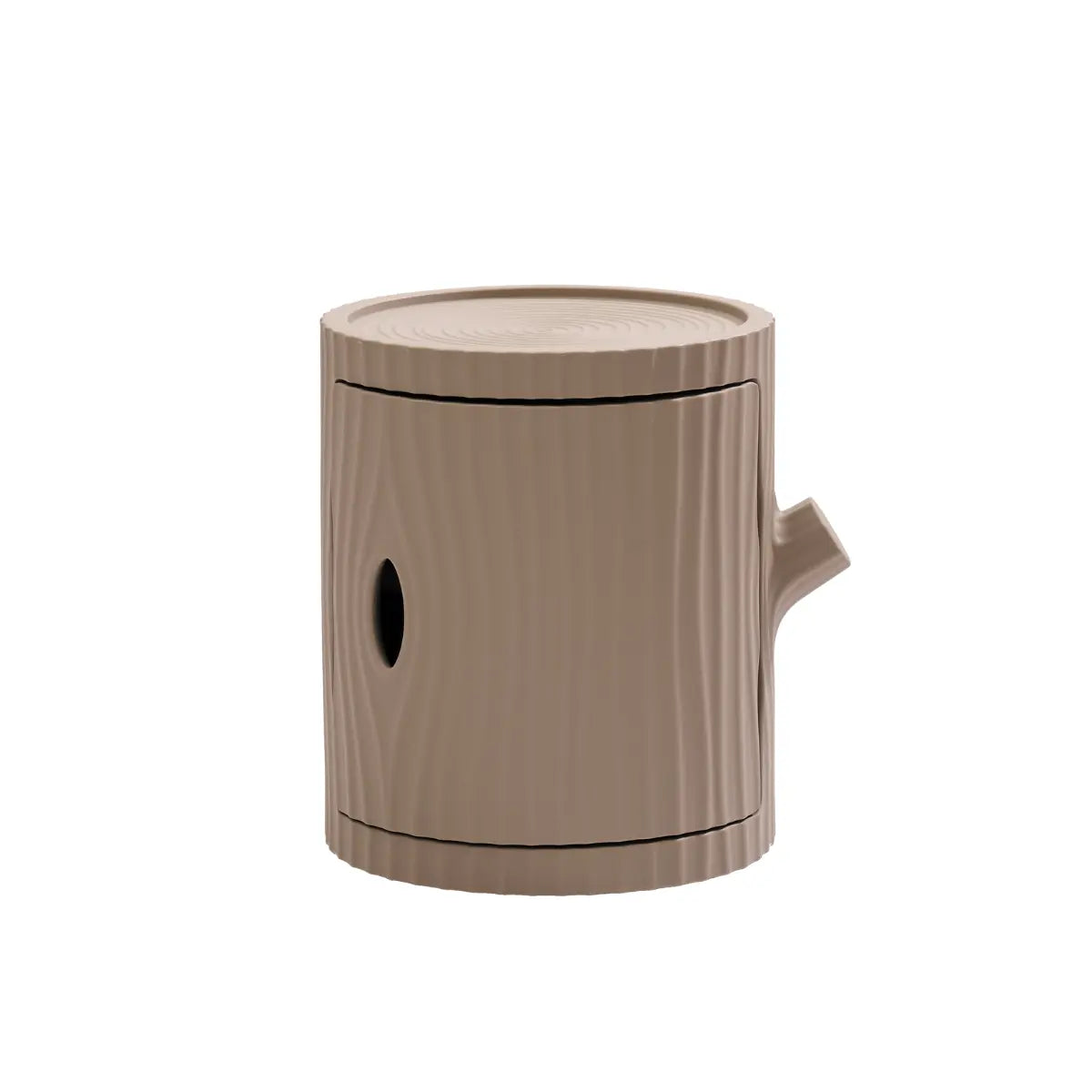 Mobiletto a forma di tronco grigio tortora utilizzabile come comodino, tavolino, contenitore