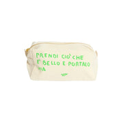 Trousse per trucchi o da viaggio con scritta verde prendi ciò che è bello e portalo via 