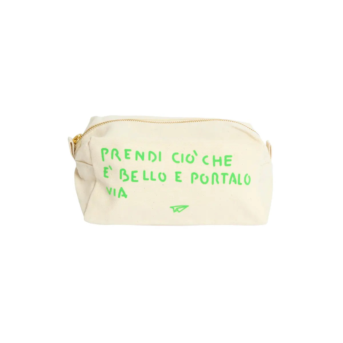 Trousse per trucchi o da viaggio con scritta verde prendi ciò che è bello e portalo via 