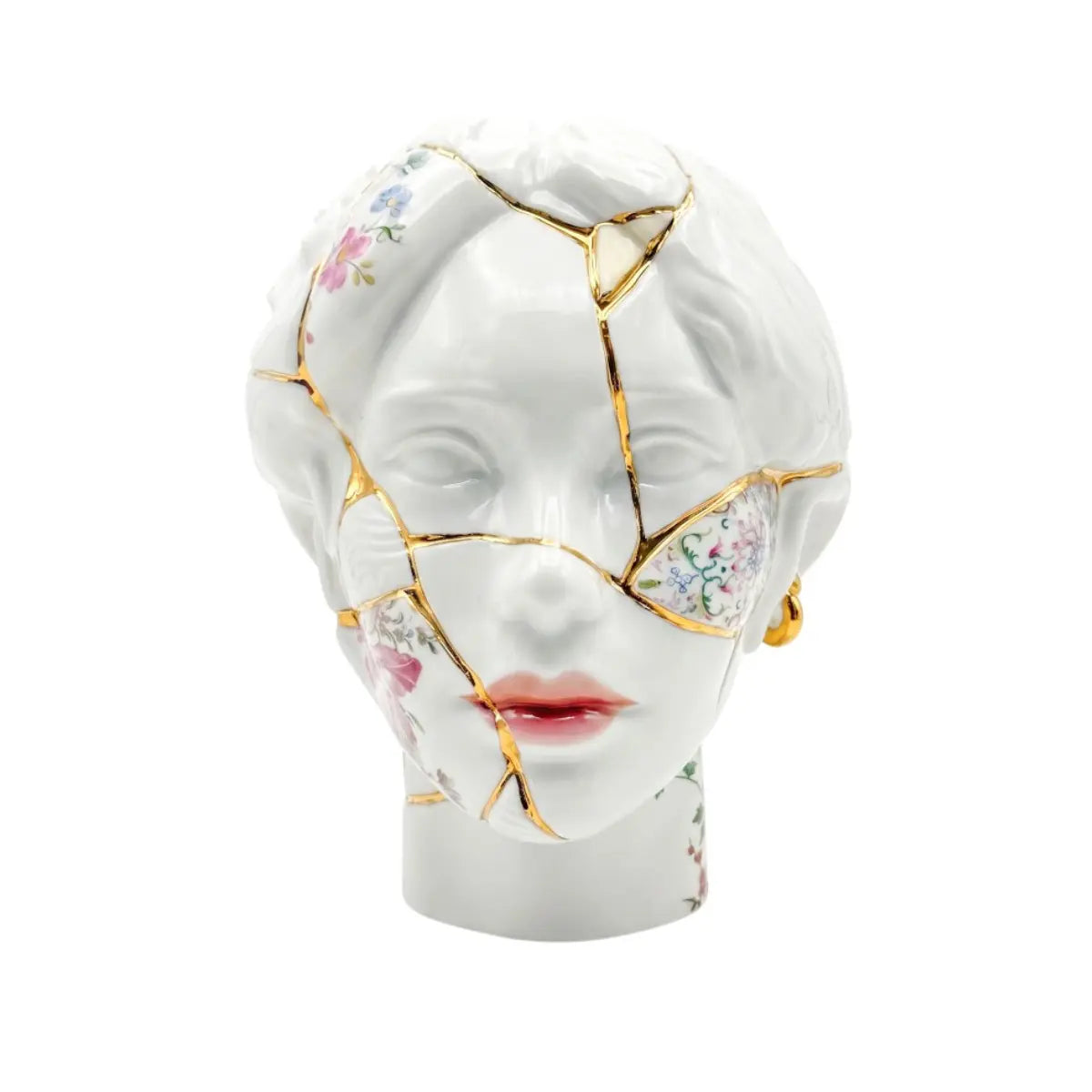 Vaso Kintsugi Head di Seletti in porcellana con dettagli dorati – Design Marcantonio