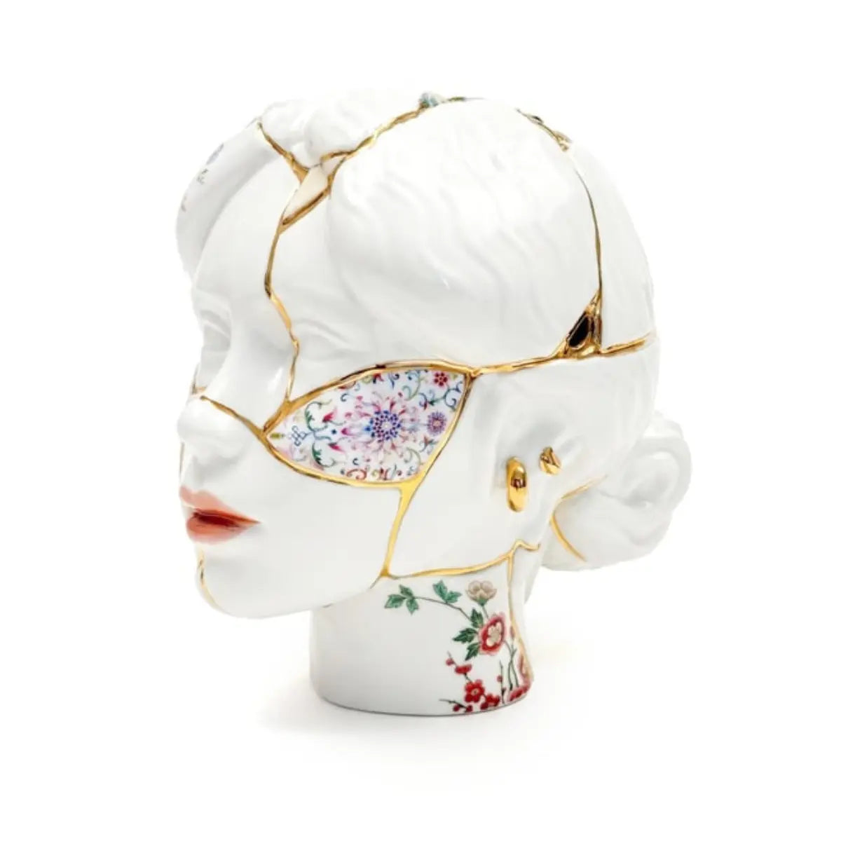 Vaso Kintsugi Head di Seletti in porcellana con dettagli dorati – Design Marcantonio