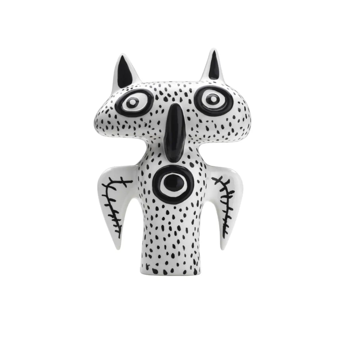 Vaso in ceramica bianco e nero a forma di gufo