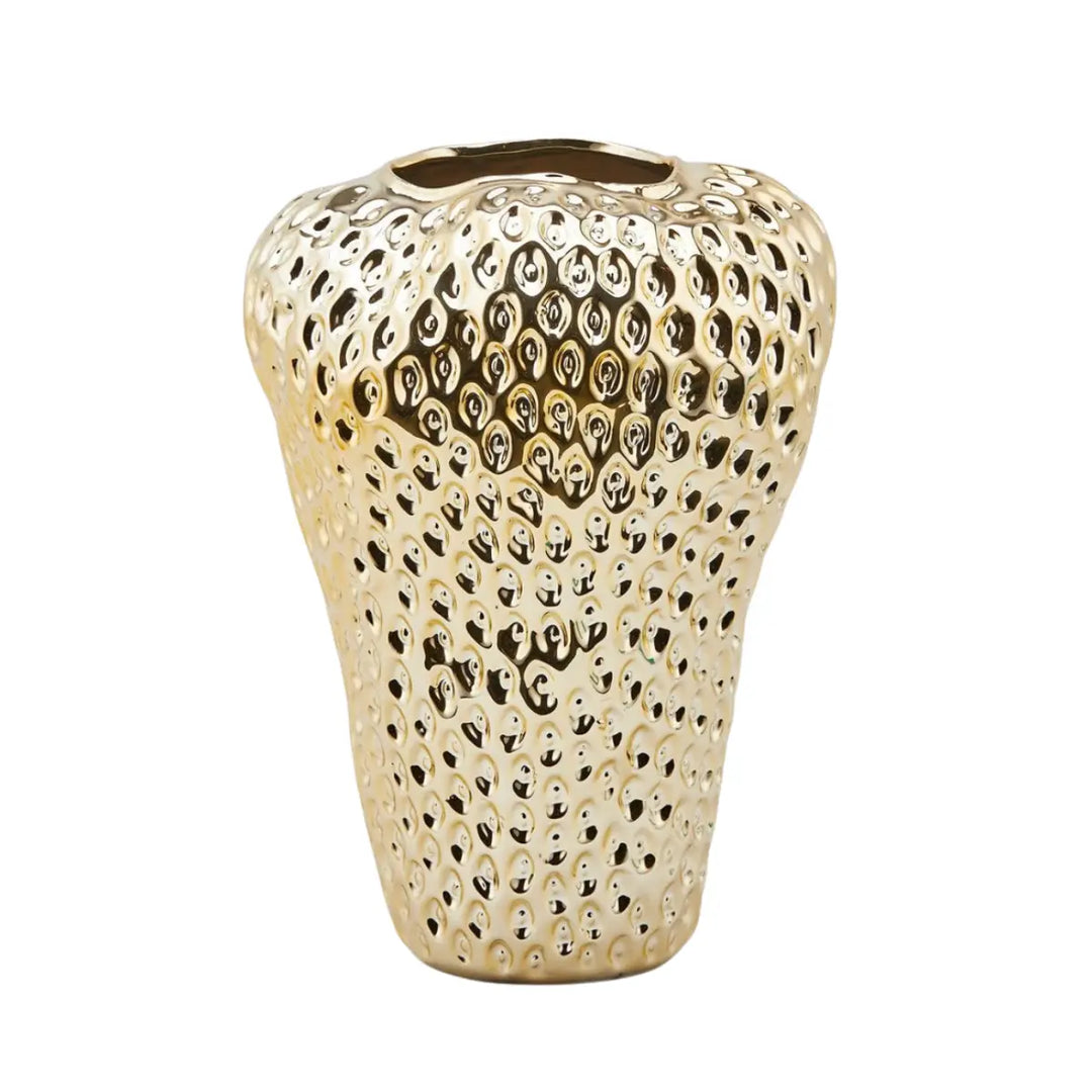 Vaso in ceramica a forma di fragola di colore oro h 37 cm 