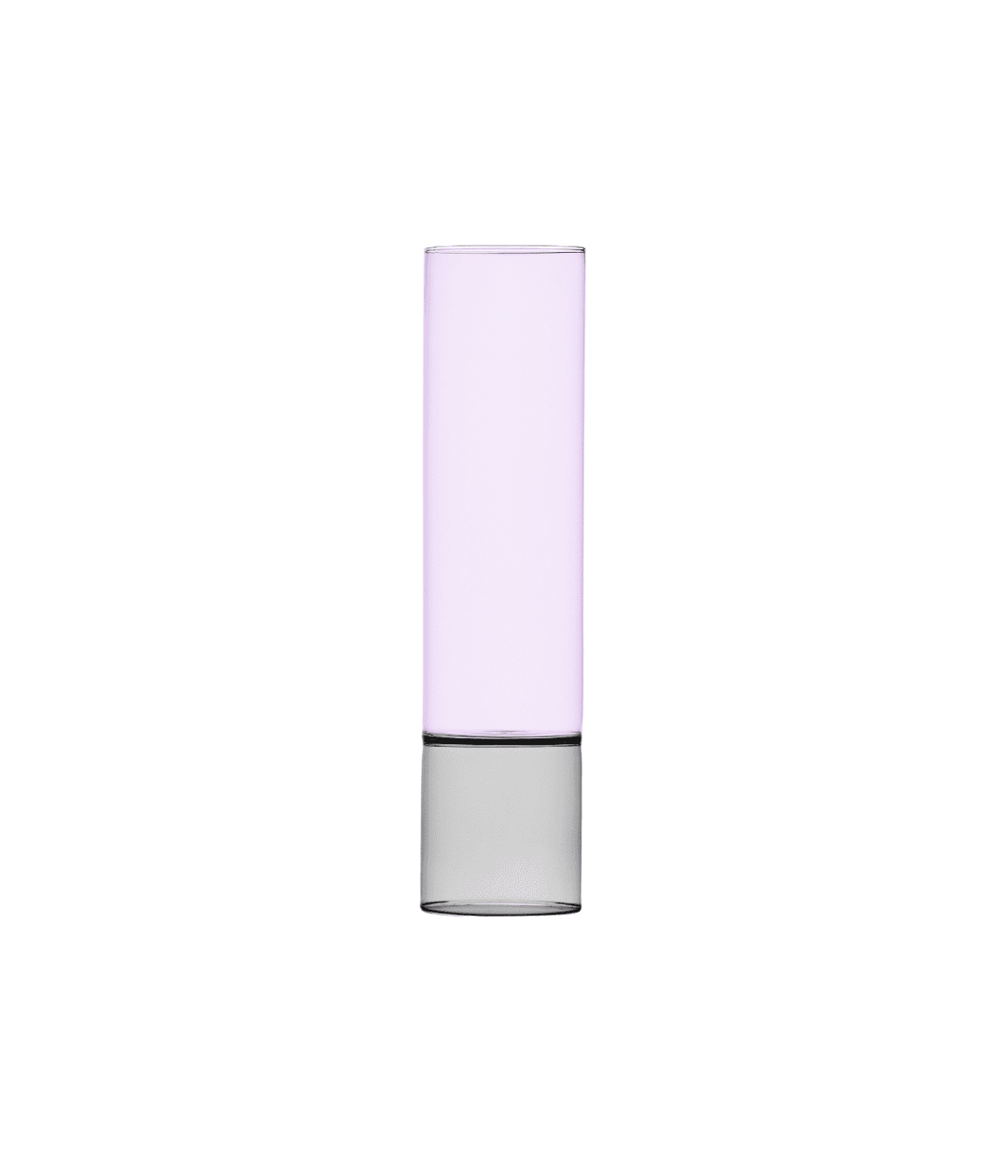 Vaso in vetro grigio e verde su sfondo bianco.