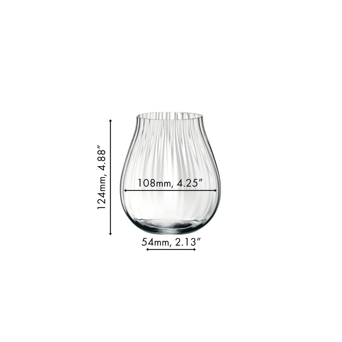 bicchiere singolo con misure, su sfondo bianco