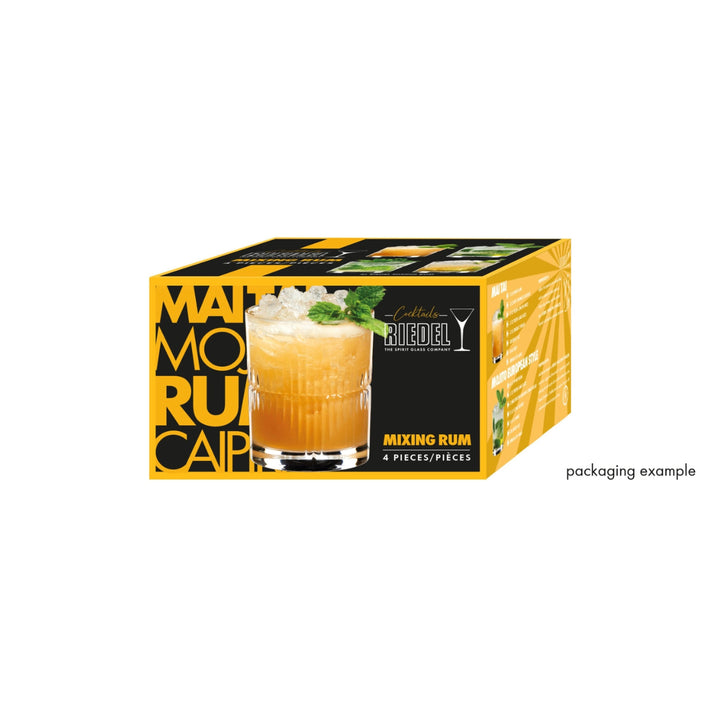 scatola nera e gialla con set da rum riedel 4 pezzi