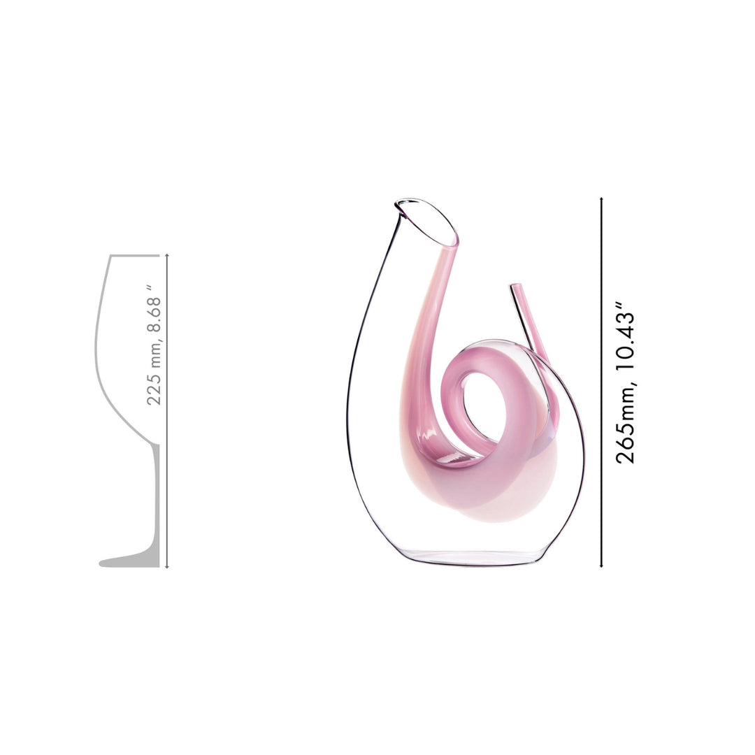 decanter con dettagli rosa e misure scritte