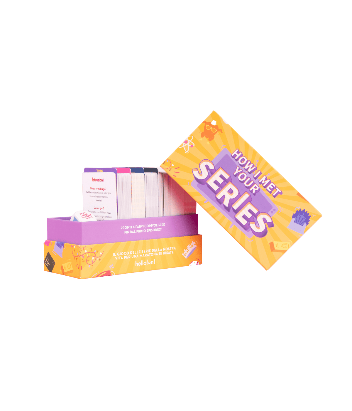 Gioco da tavola sulle serie televisive su sfondo bianco. Carte da gioco