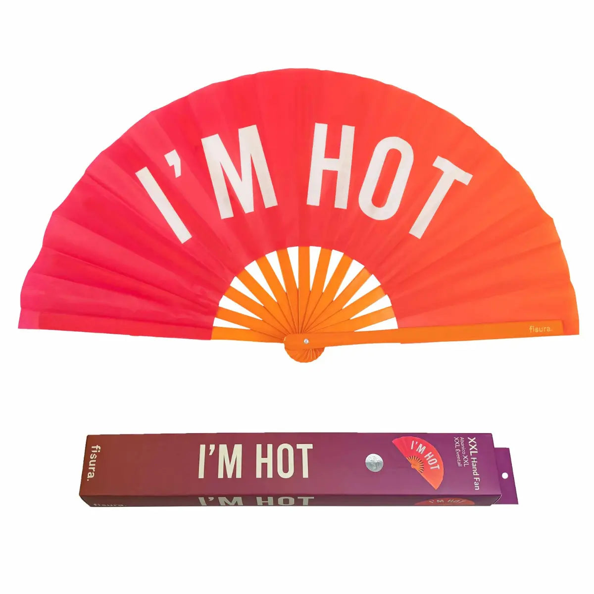Ventaglio con sfondo gradiente e scritta bianca "I'm hot". Sfondo bianco 