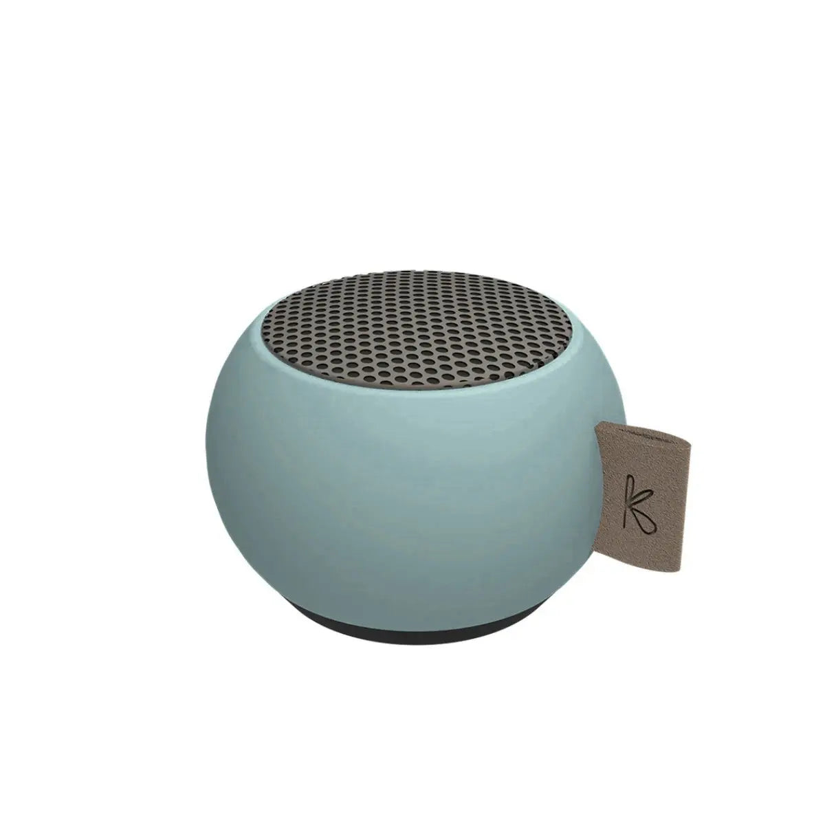 mini cassa audio portatile azzurra, su sfondo bianco. 