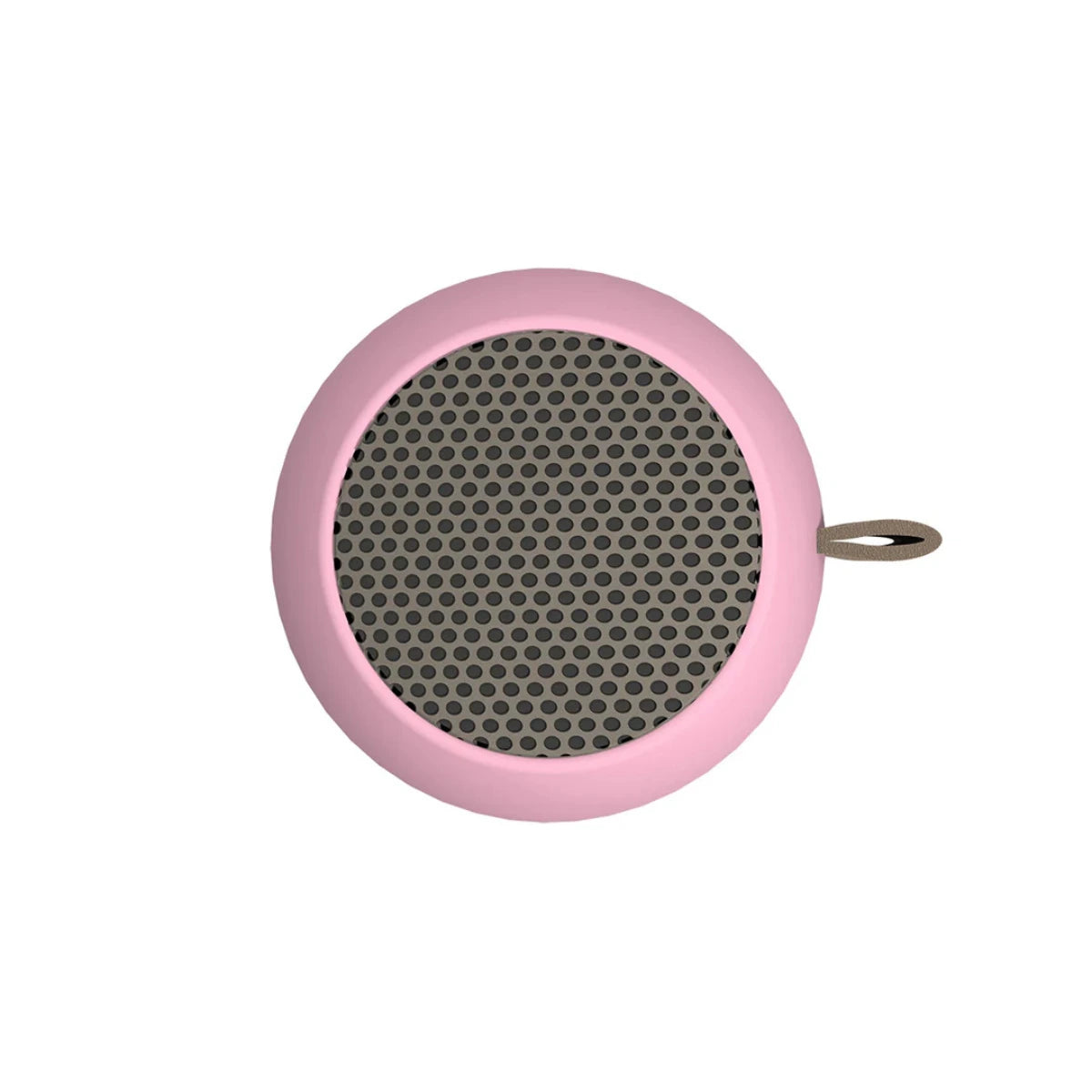 mini cassa audio portatile rosa vista dall'alto. Sfondo bianco 