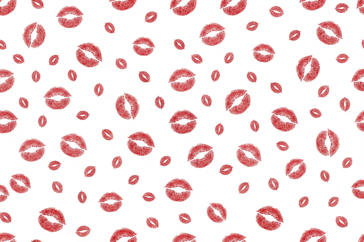 vai un immagine con il simbolo del bacio rosso delle labbra tanti piccoli simboli sparso 